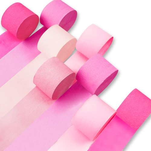 Image of PartyWoo Light Pink Crepe Paper Streamers 8pcs 656 ft Pack of Pastel Hot Baby Pink Crepe Paper Sheets for Birthday Gender Reveal Baby Shower Graduation Wedding Bachelorette Party Decorations