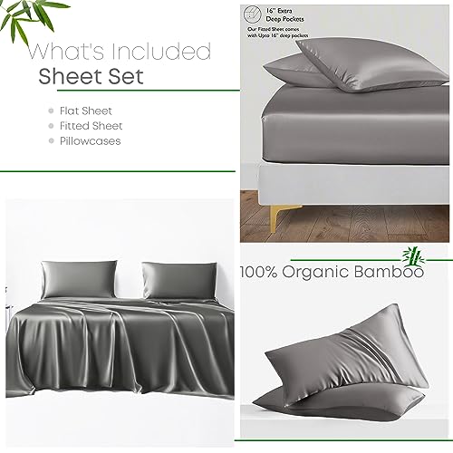 LINENWALAS Double Bed Sheet Set, 300 Thread Count 100% Bamboo Bedding Set, Cooling Silk Sheets, 1 Fitted Sheet - Image 2