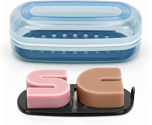 OZNER Clear Travel Soap Case Compatible with Kitsch - Leak-Proof Multi-Use Soap Holder with Draining Layer for Shampoo Bars Conditioner Bars & Soap (Blue 1 Pack)
