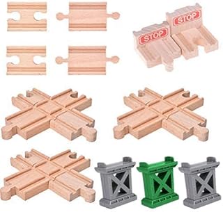 CCCYMM 12 pcs Wooden Train Track Set, Male-Male Female-Female Bump Track,Bridge Pier Track(Random Color),Cross Track and Stop Track Compatible with All Major Brands