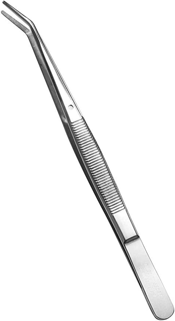 Stainless Steel Tweezers, with Curved Serrated Tip Multipurpose Sewing Machine Tweezers Forceps for Craft Repairing