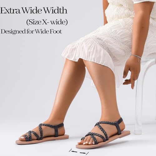 Image of Luoika Women's Wide Width Flat Sandals, Flip Flop Casual Strapy Sandals Slip on Summer Beach Shoes for Women.