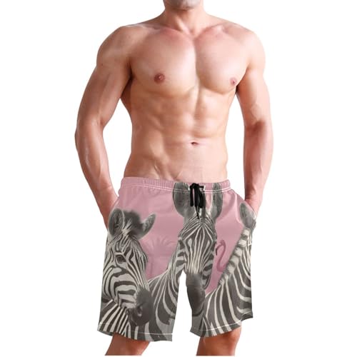 Men's Swim Trunks Flamingo Zebra Print, Quick Dry Beach Board Shorts with Lining-S3