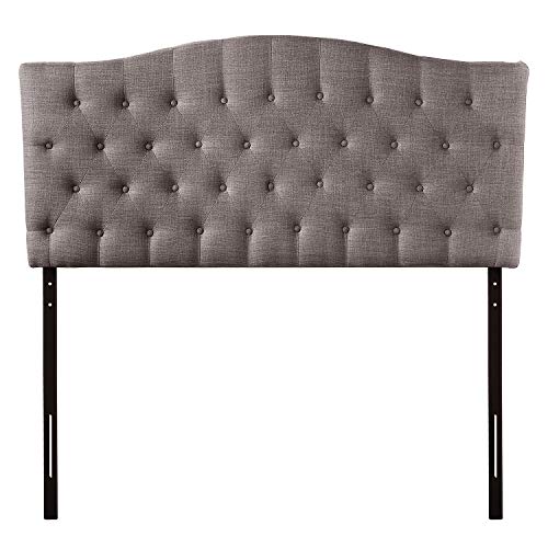 HOME BI Upholstered Tufted Button Curved Shape Linen Fabric Headboard Full/Queen Size, Smoke