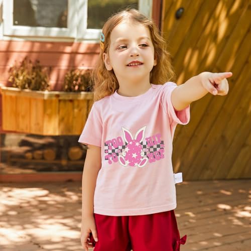 Toddlers Happy Easter Shirts Girls Cotton Short Sleeve T-Shirt Children's Eggs Hunt Tees Kids Tees Pink Clothes 1-7 T2