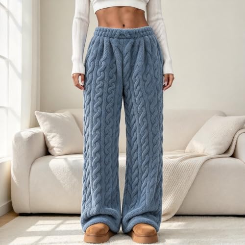 Fluffy Pajama Pants for Women Fuzzy Plush Pull On Pajama Pants Blue - image 2