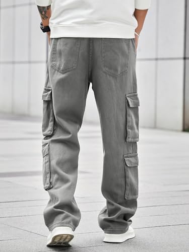 Image of Men's 8 Pocket Cargo Pants | Premium Cotton Twill Baggy Fit Trousers | Stretchable Casual Streetwear Cargos | Mid Rise