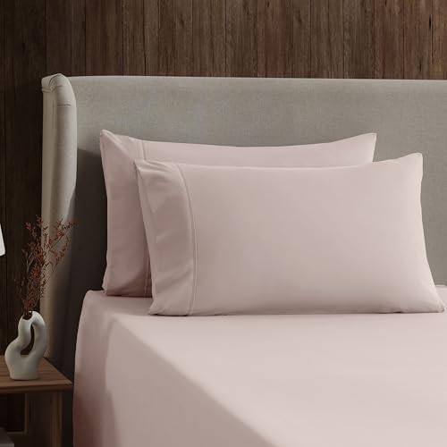 Image of Nestl Split King Bed Sheet Set - Peach Beige - 5-Piece Deep Pocket | Instantly Soft, Night-One Ready (No Wash Required). Fits 16-Inch Deep Pockets, 360-Degree Elastic Grip