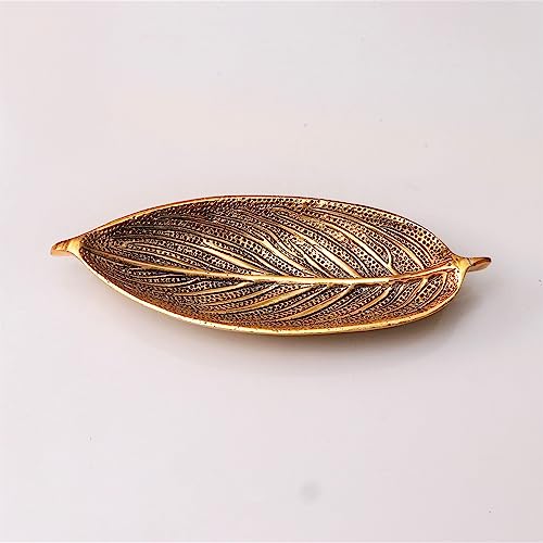 Image of KridayKraft Hand Crafted Metal Leaf Shape Tray with Collectible Art Perfect for Home Centre Table Serving Dry Fruits (Golden, Pack of 1)