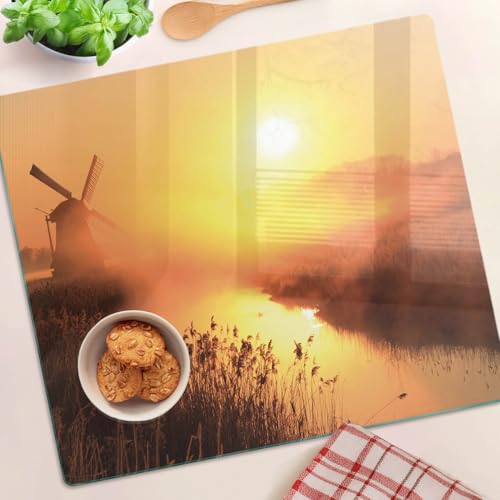 Protège-plan de travail 60x52 cm en verre avec impression moulin à vent