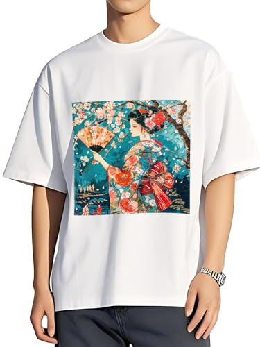 令和の浮世絵 和風 絵画 江戸 掛け軸 舞子 着物 女性 (23) 人気 アメリカ 流行 欧米風 音楽 Tシャツ メンズ/レディース 夏服 トップス 半袖 無地 通気性 ファッション ゆったり 丸襟