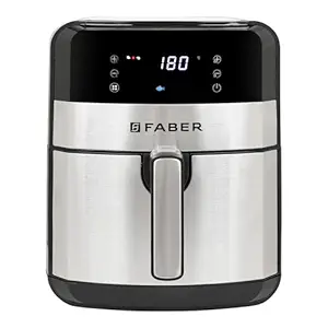 Faber 6.5L Air Fryer||Detachable Non Stick Frying Basket||8 Pre Set Functions||Led Display Touch Panel||Fry, Bake, Toast||360 degree Rapid Air Circulation||85% Less Oil||2 Year Warranty - 1750 Watts, Black