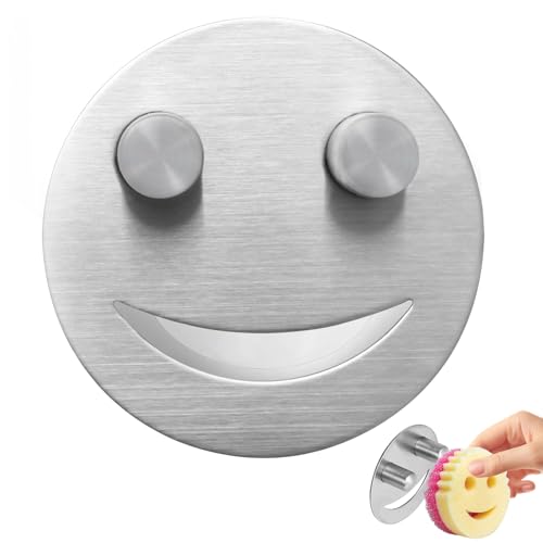 Yoljun Porte-éponge en acier inoxydable avec ventouse pour le visage et le visage souriant, pour garder l'éponge Happy Face propre et sèche, organiseur de...