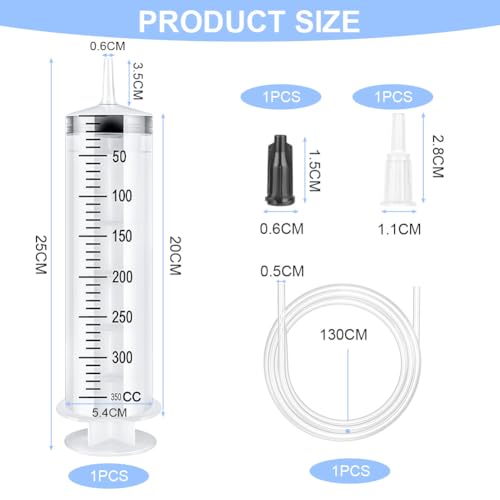 OFFCUP Großer Spritze 350ml, Kunststoffspritze mit Schlauch und Stopfen und Baggerschlauch, Dosierspritze den Flüssigkeitstransfer für Experimente Wiederverwendbare flüssige Plastikspritze