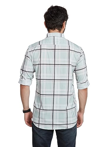 Image of BE ACTIVE Men's Solid Slim Fit Cotton Casual Shirt | Men Stylish Shirt | Spread Collar & Full Sleeves | Checkered Pattern | Regular Fit