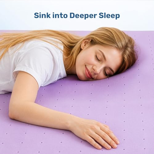 Image of DUMOS 1.5 Inch Cooling Memory Foam Mattress Topper Twin XL, Gel Ventilated Soft Pressure Relief Mattress Pad, Breathable Bed Topper for Bedroom, RV and Sleeper Sofa, CertiPUR-US Certified, Purple