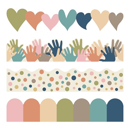 HYIZOUYIO Boho Bulletin Board Borders Classroom Colorful Bulletin Board Borders Scalloped Boho Die-Cut Board Trim Adhesive Decorations for School Black Board Chalkboard, 91.8 Ft