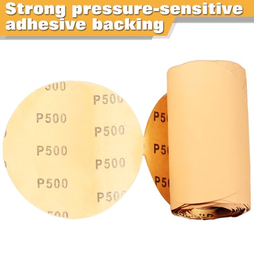 Image of SPEEDWOX 100 Pcs 500 Grit Sandpaper Roll 5 inch Round Sanding Discs Adhesive Back PSA Sticky Back No Hole Stick and Sand Sandpaper for Wood, Auto Body Repair, Marine, Paint, Metal and Plastics
