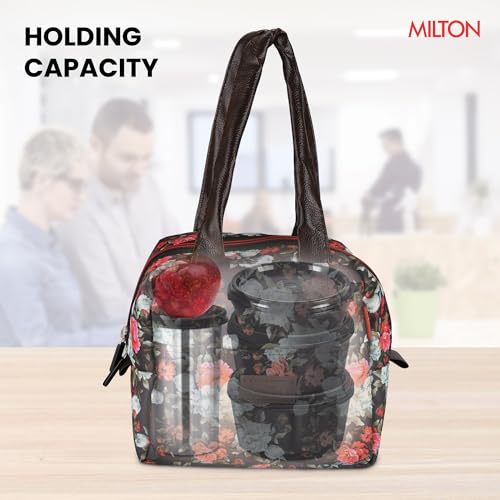 Image of MILTON Floral Lunch Bag I Design Tiffin Bag for Office for Men, Women I Eco Friendly, Spacious, Durable I 2.5 L I Black