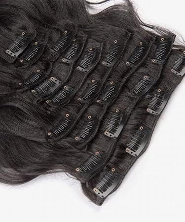 Body Wave Clip in Human Hair Extension Brazilian Remy Clip on Hair Extension Natural Black 10-30inch Long Wavy Full Head 100-150g (14inch 100grams, #2(Darkest Brown))