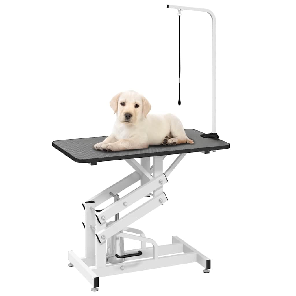 Mesa de recorte hidráulica para perros y gatos, plegable con superficie de goma antideslizante, horca ajustable, capacidad de carga de 60 kg, para el cuidado del pelo en casa y en el salón