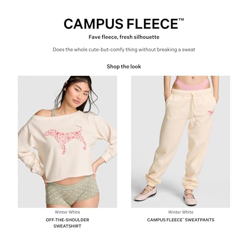 Victoria's Secret PINK Women's Fleece Off The Shoulder Sweatshirt, Winter White, (S) - image 5