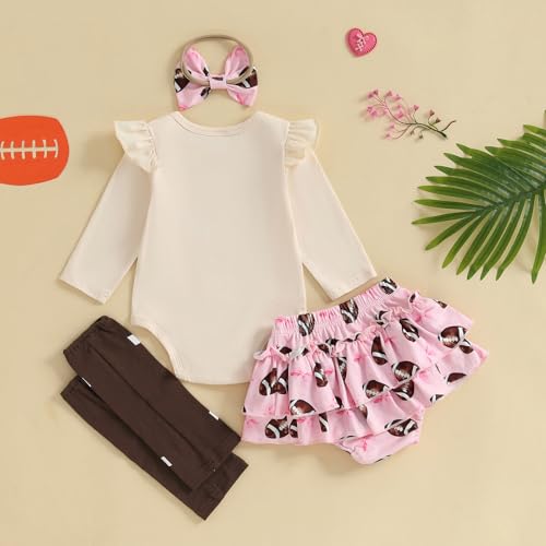 My 1st Football Season Baby Girl Outfit Ruffle Long Sleeve Romper Rugby Skirt Shorts Set Leg Warm Headband4