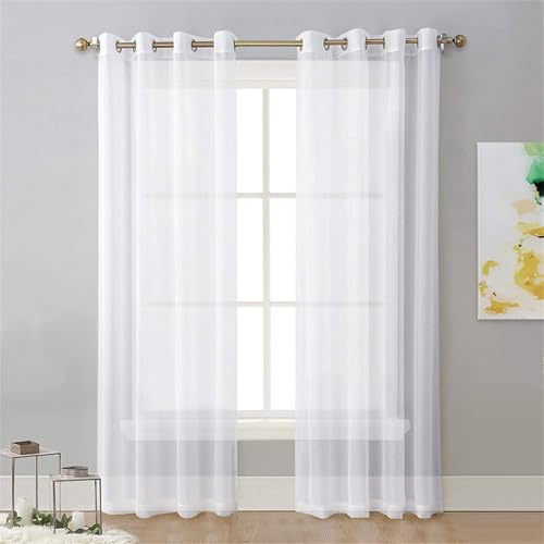 Surwin Translucidas Cortinas Salon, Dormitorio, Cocina - Cortinas y Visillos Color Sólido Simple Clásico, Visillos Cortos para Ventanas, 2 Piezas Cortina con Ojales (Blanco,134x240cm)
