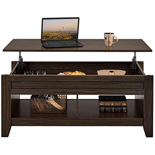 Topeakmart Lift Top Coffee Table with Hidden Storage Compartment & Open Shelves, Rising Tabletop Pop Up Table for Living Dining Room, 47.5'' L, Espresso Topeakmart Lift Top Coffee Table with Hidden Storage Compartment & Open Shelves, Rising Tabletop Pop Up Table for Living Dining Room, 47.5'' L, Espresso