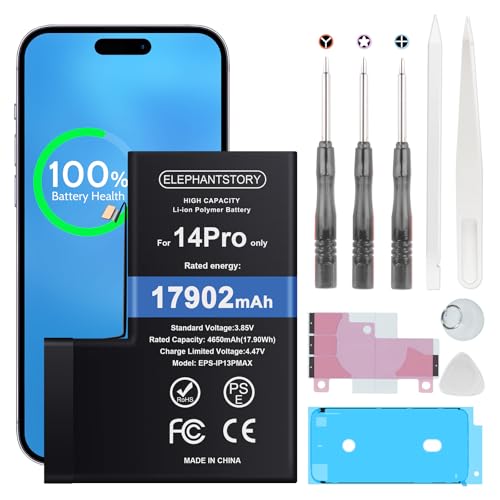 ElephantStory Replacement Battery for iPhone 14 Pro: High Capacity 0 Cycle Li-ion Polymer Battery for iPhone 14 Pro with Repair Tool Kit - Compatible with Model A2890 A2650 A2889 A2892 A2891