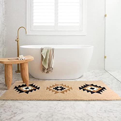 Dexde Boho Bathroom Rug Runner 24X60 Long Bath Mat For Bathroom Bedroom Hallway Kitchen Shower Luxury Soft Absorbent Large Geometric Carpet Runner Western Farmhouse Neutral Home Decor, Cream Beige #TOP3