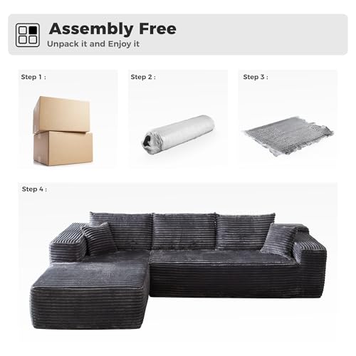 Image of HOOOWOOO Sectional L Shaped Couch,106 inch Assembly Free Modern Minimalist Sofa,Extra Deep Large Sofa Set,Corner Couch in A Box for Living Room(Left Chaise Grey Velvet Uphosted)