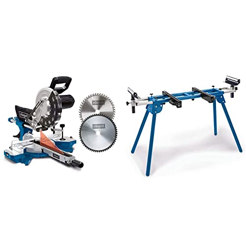 Scheppach Scie à onglets avec démarrage progressif & laser HM254 | 2000W | Lame Ø255mm+ Scheppach Support Scies à Onglets UMF1600 | Charge admissible 200kg | Supports extensibles 1000-1650mm