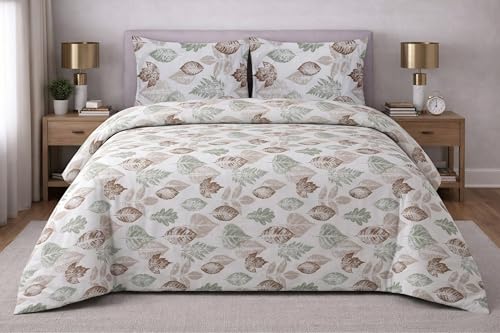 Image of Skyla Bedsheet for Double Bed| King Size 400 TC Cotton| 108 * 108 Inch Bedsheet|King Size Bedsheet with 2 Pillow Covers(Falling Leaves)