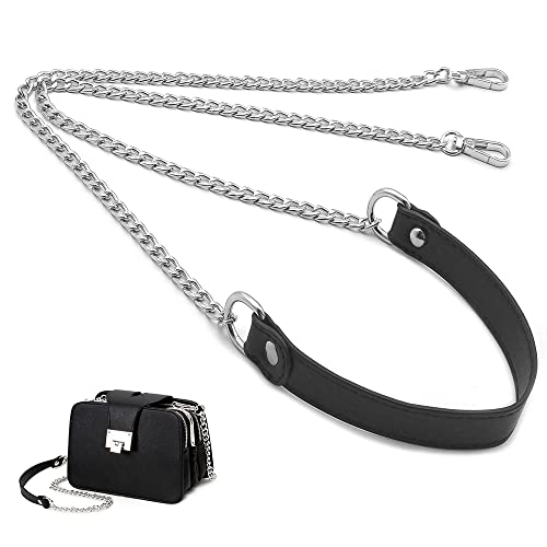 YDHfdc Leather Straps - 120 cm Long Bag Chain Strap with Black Leather and Metal Buckles for Wallets Handbags, Backpacks and DIY Crafts