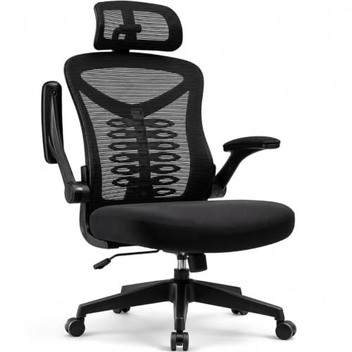 Magic Life Sedia da ufficio Bracciolo ribaltabile a 90° Sedia ergonomica per computer Supporto lombare Regolabile in altezza Dondolo girevole a 360