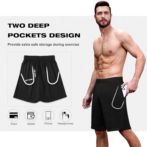 miijoory 5 Pack Gym Shorts Men with Pockets, Mens Sports Quick Dry Breathable Shorts for Running Training Activewear(XL,Black, Black, Dark Grey, Navy, Light Grey) - Image 4