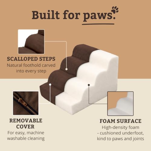 Image of Snoozer Scalloped Dog Ramp, 14 inch Tall Foam Pet Stairs, 3 Steps, Hot Fudge
