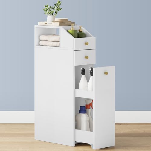 Hzuaneri Badezimmerschrank klein, Badschrank schmal, Kleiner Schrank für Toilettenpapier, Toilettenschrank mit Schubladen, mit Schublade auf Rollen, 40 x 20 x 80 cm weiß BC22003X Hzuaneri Badezimmerschrank klein, Badschrank schmal, Kleiner Schrank für Toilettenpapier, Toilettenschrank mit Schubladen, mit Schublade auf Rollen, 40 x 20 x 80 cm weiß BC22003X