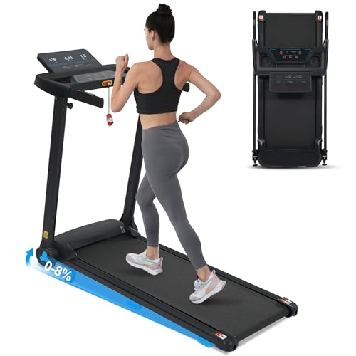 Image of Folding Treadmill with Bluetooth Speakers, LED Display, USB Charging, 0-8% Incline, 3.0HP Motorized Running Machine