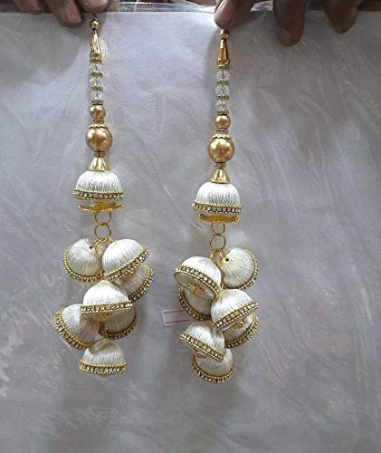 12 Color Thread Bridal Blouse Accessories Cloth Tassels Beaded Dress Sewing Sari Dress Material Saree Latkans-Length 7.5 Inches-Price For A Pair #TOP5