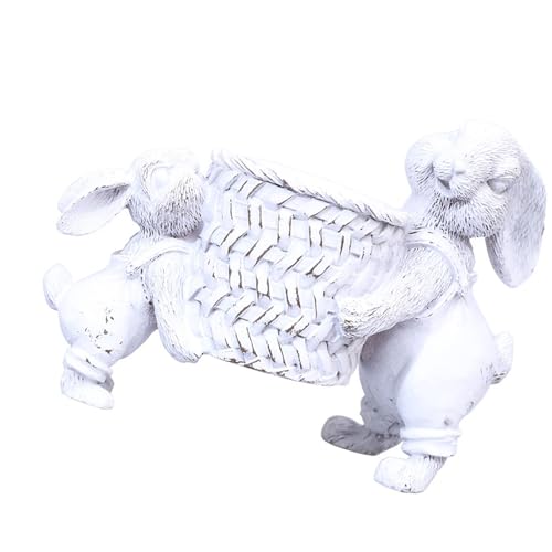 ウサギリフティングバスケット彫像詳細樹脂クラフト装飾多肉植物イースター用小さなプランター家の装飾ウサギの彫刻