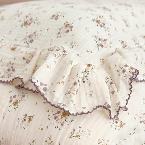 Image of BuLuTu Cottage Floral Duvet Cover King with Ruffles,Crapemyrtle,No Pillows
