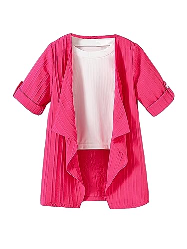 Floerns Girls Open Front Rib Knit Long Sleeve Waterfall Neck Cardigan Outerwear