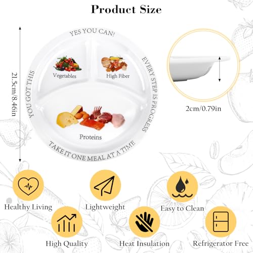 Teller mit Unterteilung, Geteilte Speiseteller mit 3 Fächern, Portionskontrollteller für Erwachsene und Jugendliche, Geteilte Platte Speiseteller, Unterteilt Geteilte Teller für Ausgewogene Ernährung