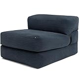 bananair - Poltrona Letto Singolo - Pouf Trasformabile in Letto Sfoderabile in Velluto a Coste - Futon Giapponese Pieghevole Pratico e Confortevole, Imbottito in Schiuma (70 x 190 cm, Blu)