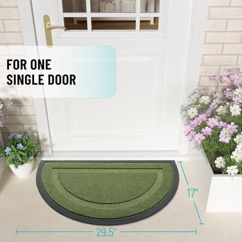 Image of OLANLY Half Circle Door Mat Indoor Outdoor Entrance Welcome, Waterproof All-Season, All-Weather Doormat, Sturdy Natural Rubber, Easy Clean Patio Porch Entryway Mat, 29.5x17, Classic Green