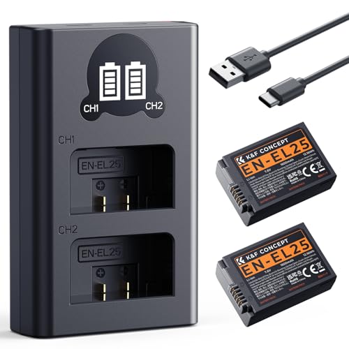 K&F CONCEPT EN-EL25 Batterie 1600 mAh 2 Batteries EN-EL25A et Chargeur de Batterie Double LCD Compatible avec Z50II, Z50, Z30, Z FC Chargeur de Batterie MH-32
