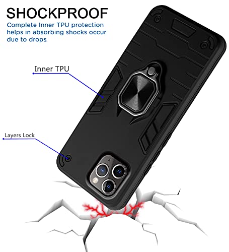 Image of Pikkme D5 Tough Armor Bumper Back Cover Case for iPhone 11 Pro Max |Ring Holder & Kickstand in-Built (Black)