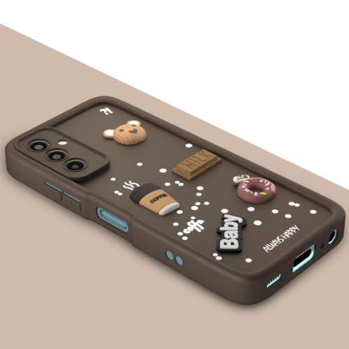 Image of Bintage Cute Fun Taddy Cartoon 3D Ball Bear Milk Donut Coffee Cup Silicon Case Full Body & Camera Protection Back Cover Compatible for Samsung Galaxy M34 5G - Brown